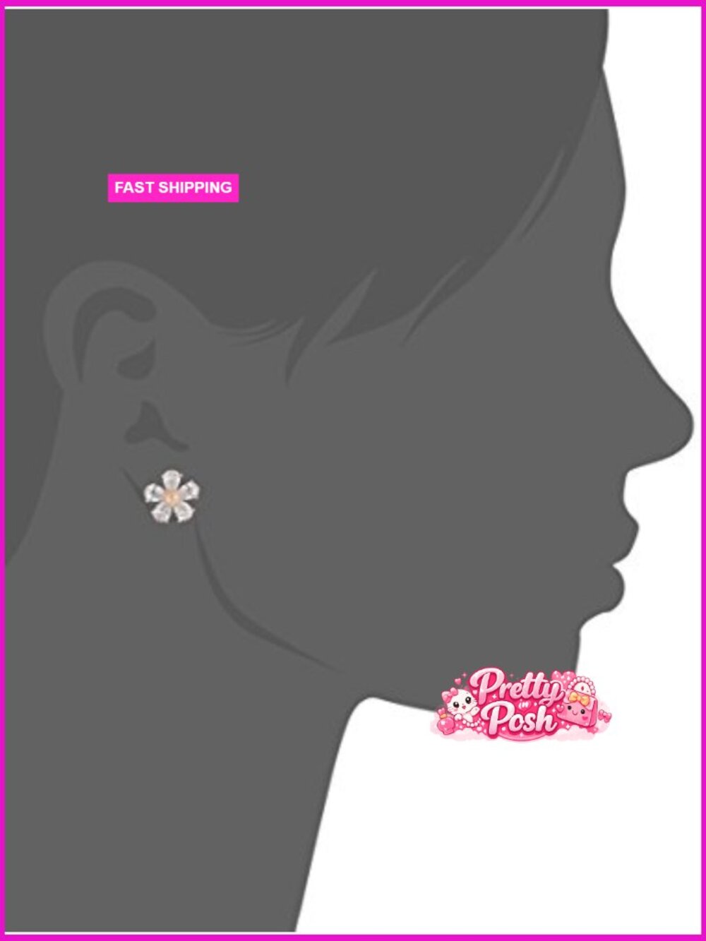 Crystal Flower Stud Earrings Rose Gold Tone Post Back - Picture 2 of 4